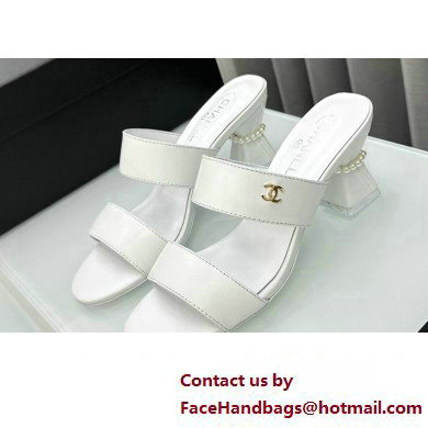 Chanel Lambskin & Imitation Pearls Mules G45685 White 2024 - Click Image to Close